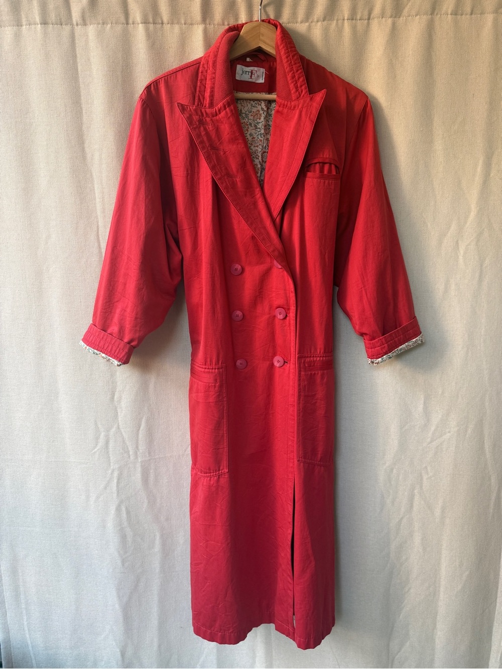 Women's Long Red Double-Breasted Trench Coat with Notched Collar